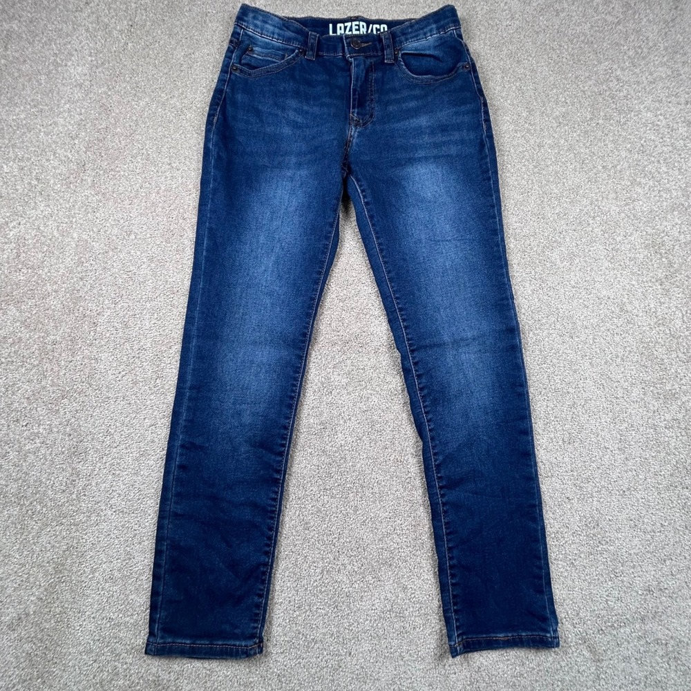 Lazer/Co Boys Dark Wash Slim Denim Jeans Size 10 Adjustable Waist Indigo Stretch